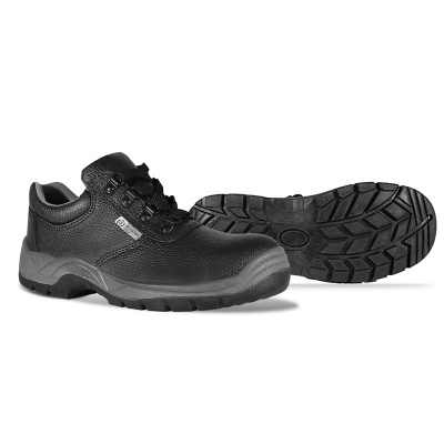 Sapatos de segurança pretos com sola antiderrapante e couro texturizado