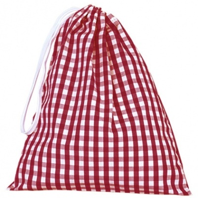 Saco de tecido quadro vermelho e branco com cordão