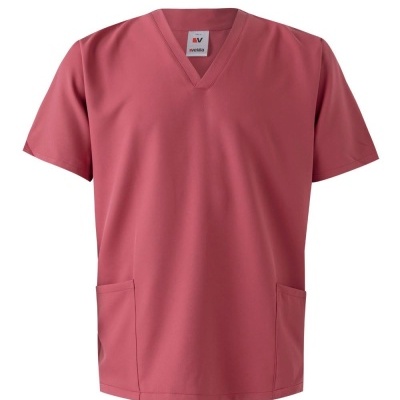 Camisola médica cor de rosa com decote em V e dois bolsos