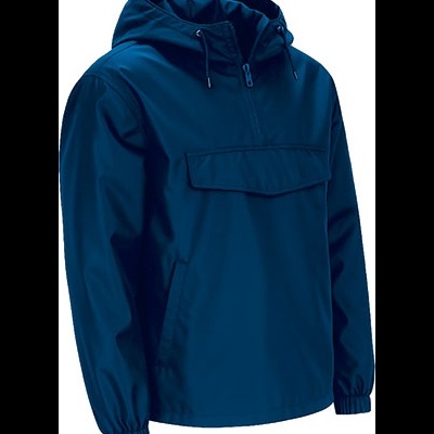 Anorak azul escuro com capuz e bolso frontal