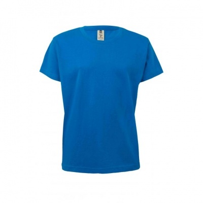 Camiseta azul de algodão com gola redonda