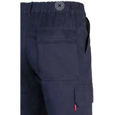 Calças azul-escuras com bolso e elástico na cintura