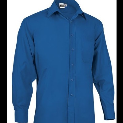 Camisa social azul de manga comprida com bolso