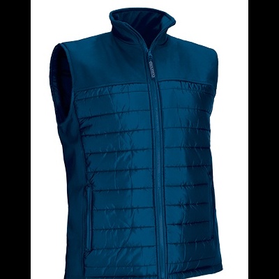 Colete masculino azul escuro acolchoado com fecho de correr e gola alta