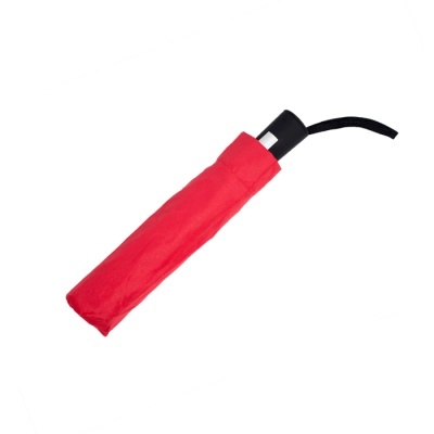 Guarda-chuva compacto vermelho com cabo preto sobre fundo branco