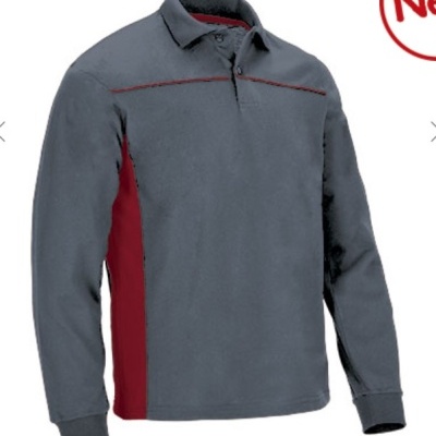 camisola de manga comprida tipo polo cinzenta com detalhes vermelhos