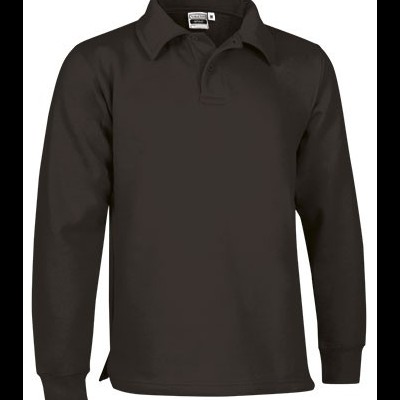 Polo de manga comprida preto com gola e três botões.