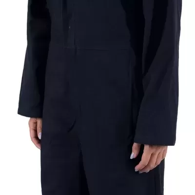 Macacão de trabalho azul escuro com gola e bolsos frontais