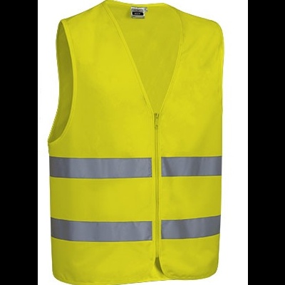 Colete de segurança amarelo com faixas refletoras cinza