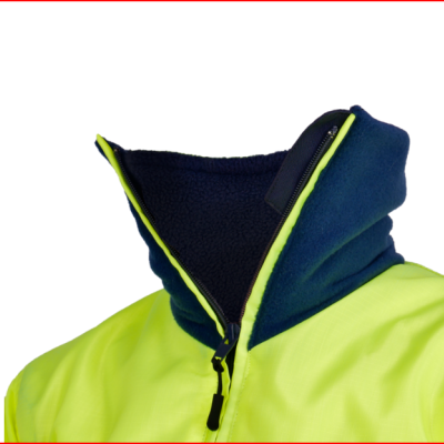 Casaco amarelo de alta visibilidade com fecho e interior azul escuro