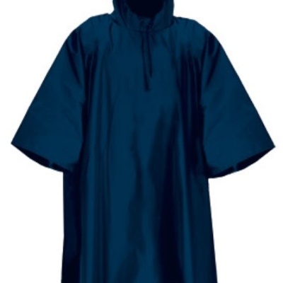 Poncho impermeável azul escuro com capuz e tecido liso