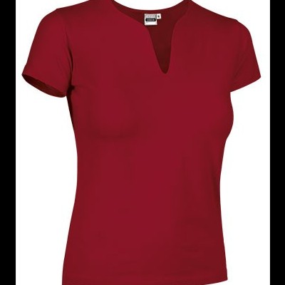 T-shirt feminina bordô com decote em V e manga curta