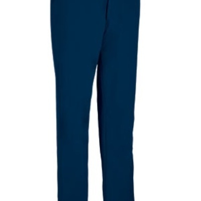 Calças azuis escuras compridas com fecho e botão