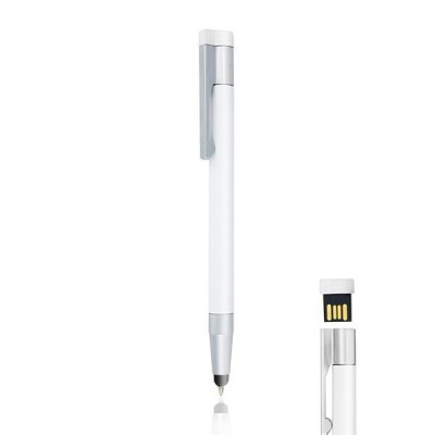 Caneta branca com pen drive USB embutido na tampa
