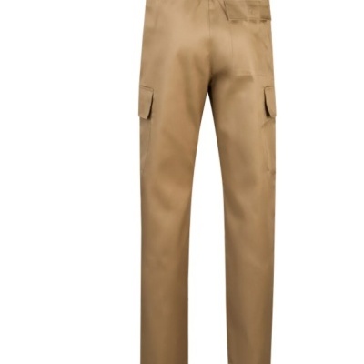 Calças cargo bege com cintura elástica e bolsos laterais