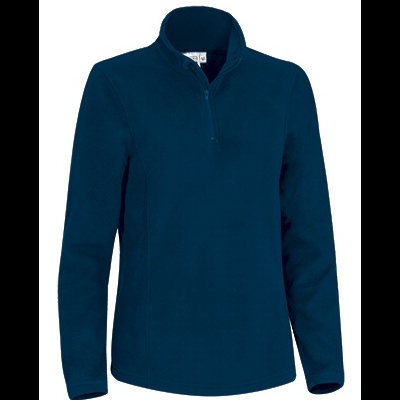 Camisola polar azul escura com gola alta e fecho meio corpo