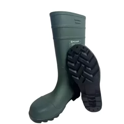 Bota de trabalho verde escuro em borracha com sola preta antiderrapante