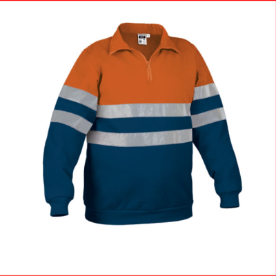 Sweatshirt de alta visibilidade laranja e azul com faixas refletoras cinza