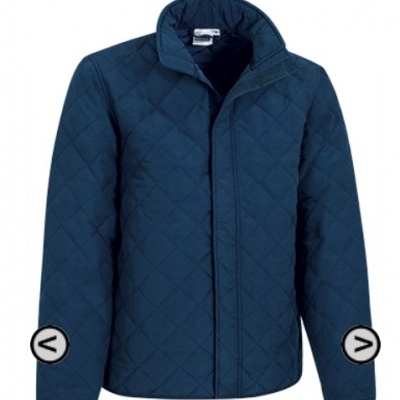 Casaco acolchoado azul-marinho masculino com padrão de losangos