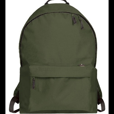 Mochila verde-oliva com zíper e bolso frontal