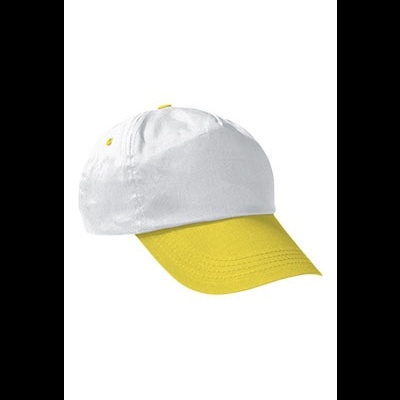 boné branco com aba amarela em fundo branco