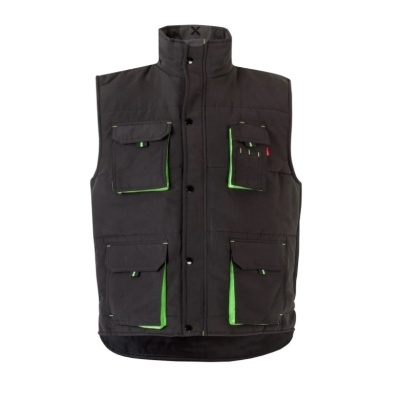 Colete preto com detalhes verdes e bolsos frontais