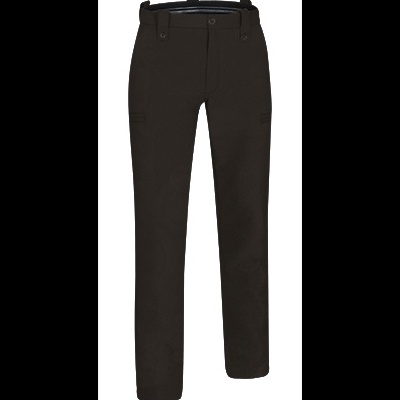 Calças pretas de tecido com bolsos e cinto incorporado