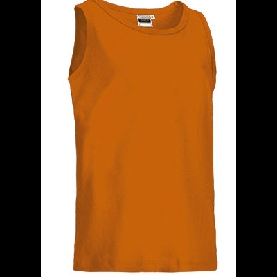 Camisola de alças laranja com gola redonda e etiqueta ROCKY