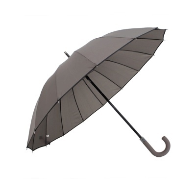 Guarda-chuva grande cinzento com punho curvo castanho