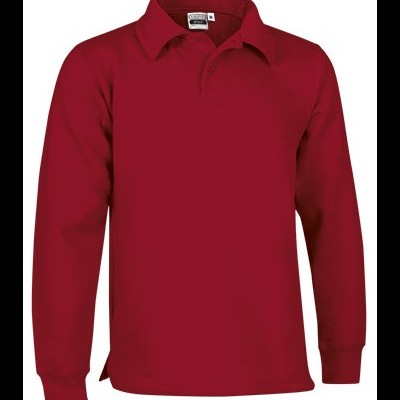 Camisola polo vermelha de manga longa com gola e etiqueta