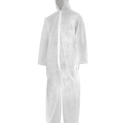 Macacão de proteção branco com capuz e fecho frontal
