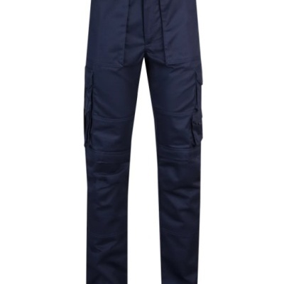 Calças de trabalho azul escuro com bolsos tipo cargo