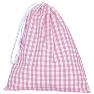 Saco de pano xadrez rosa e branco com cordão