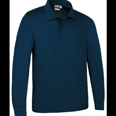 Polo azul escuro de manga comprida com gola e três botões