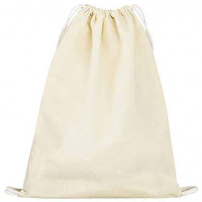 Mochila saco de algodão cru com cordões brancos