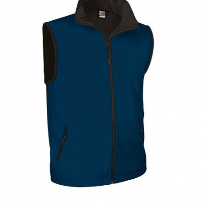 Colete masculino azul escuro com fecho de correr preto e bolsos