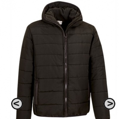 Casaco acolchoado preto com capuz e fecho de correr