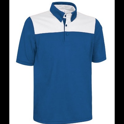 Polo masculino azul e branco com gola e botões
