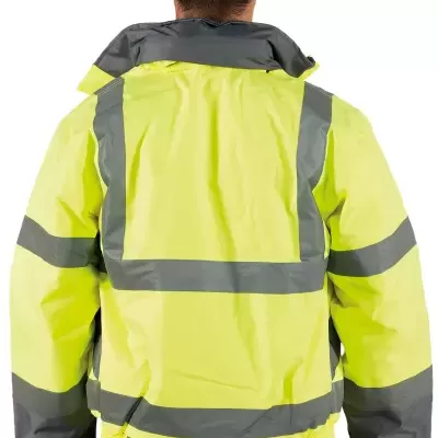 Casaco de trabalho amarelo fluorescente com fitas refletoras