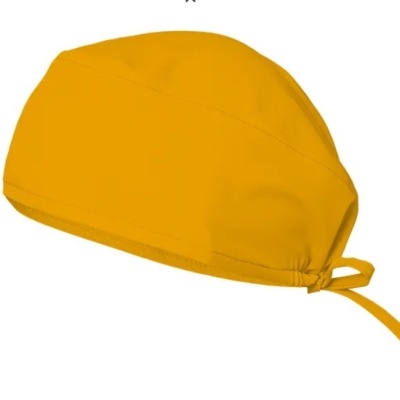 Touca amarela de tecido com cordão para amarrar