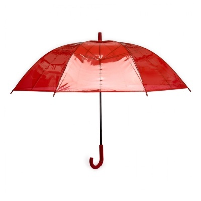 Guarda-chuva vermelho com cabo em gancho e estrutura metálica fina