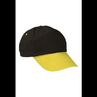 Boné bicolor preto e amarelo em fundo branco