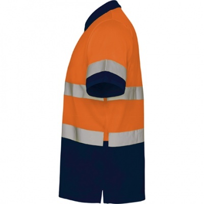 Camisola de trabalho laranja e azul com bandas refletoras prateadas