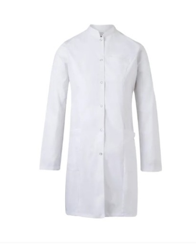 Casaco branco de laboratório com botões e bolsos