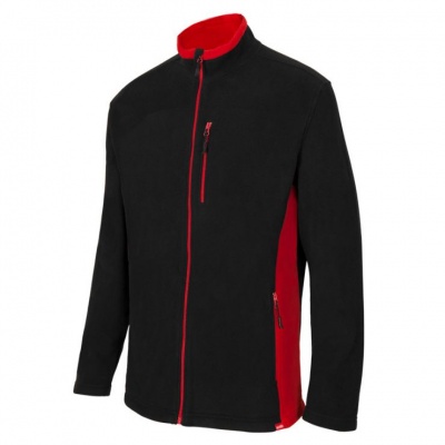 casaco fleece preto e vermelho com fechos de correr