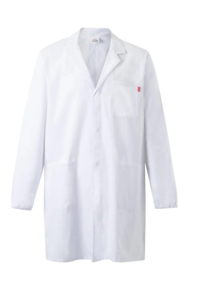 Casaco de laboratório branco com bolsos e manga comprida