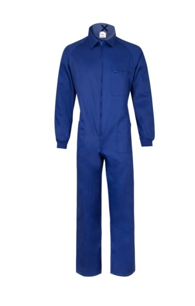 Macacão de trabalho azul com mangas compridas e bolso no peito