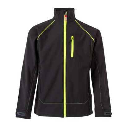 Casaco softshell preto com fechos amarelos fluorescentes