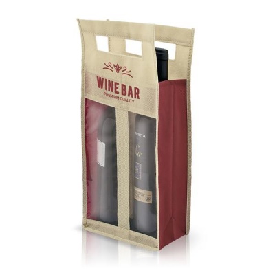 Saco para duas garrafas de vinho com texto WINE BAR