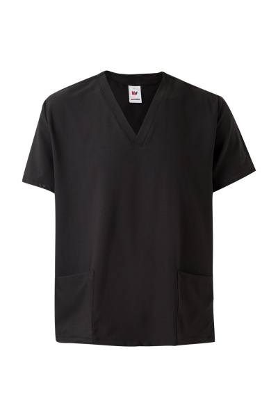 T-shirt preta de manga curta com bolso e decote em V